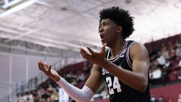 Santa Clara Broncos guard Jalen Williams (24) reacts during the first half against the Gonzaga Bulldogs at Leavey Center.